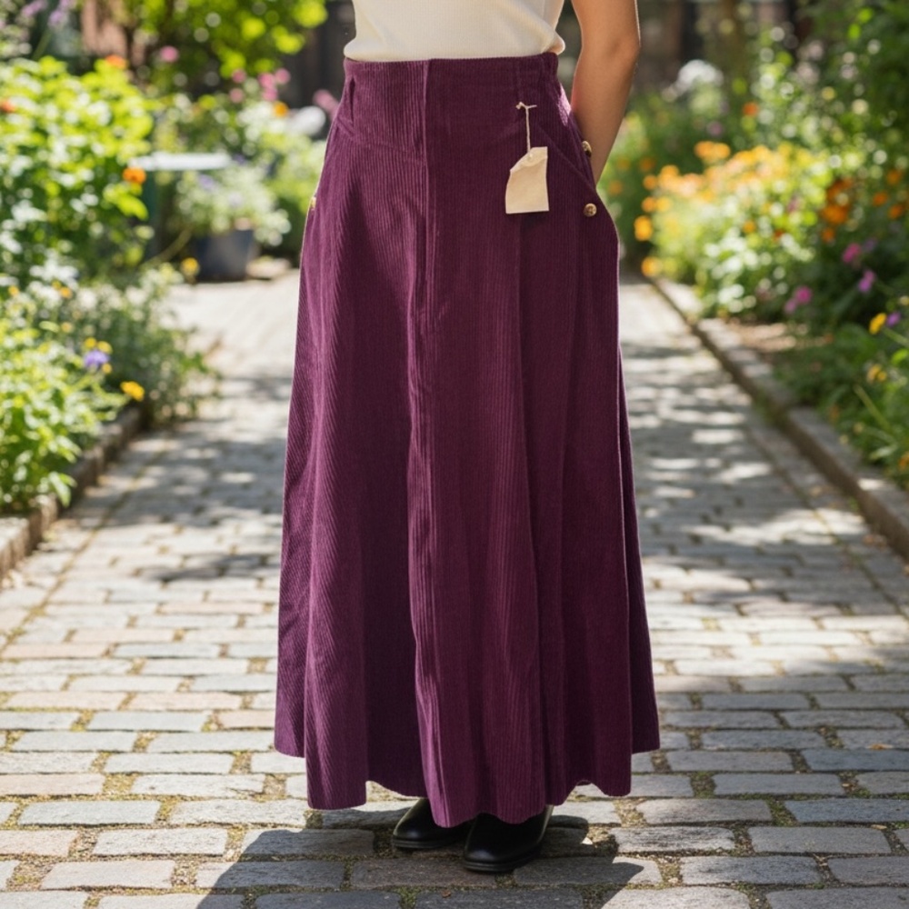 NWT Vintage Ashley Brooke‎ Corduroy Cotton Purple High Waisted Skirt, 12M